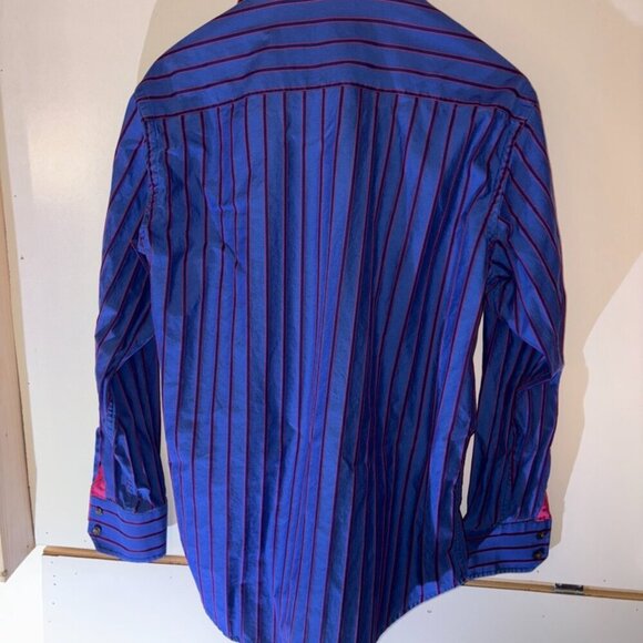 Men's Robert Graham Blue Red Purple Striped Button Down Long Sleeve size M - Picture 6 of 8